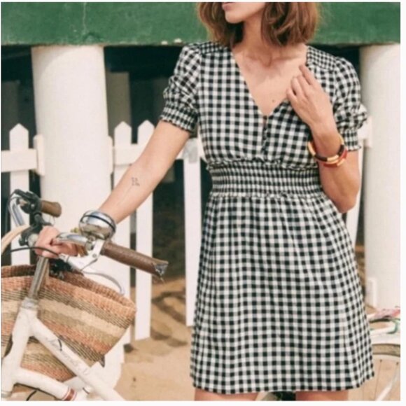 Sezane Sixtine Gingham Mini Dress Black White Plaid - Picture 4 of 10